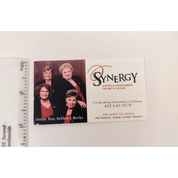 Synergy Vintage Business Card Acapella Entertainment Old Standards Comedy Holida - Picture 2 of 3